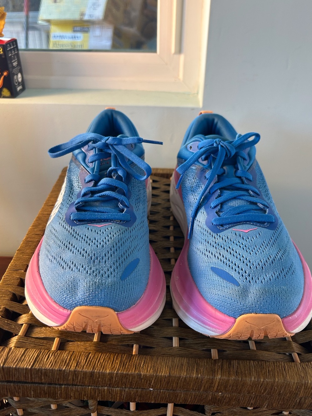 Hoka One Bondi 8  Women’s 9.5B Bright Blue Pink Orange Accents Walking Running